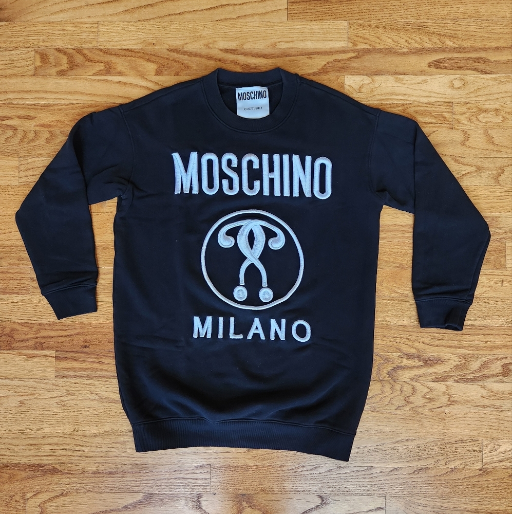 Moschino Black Embossed Sweatshirt with Graphic Print